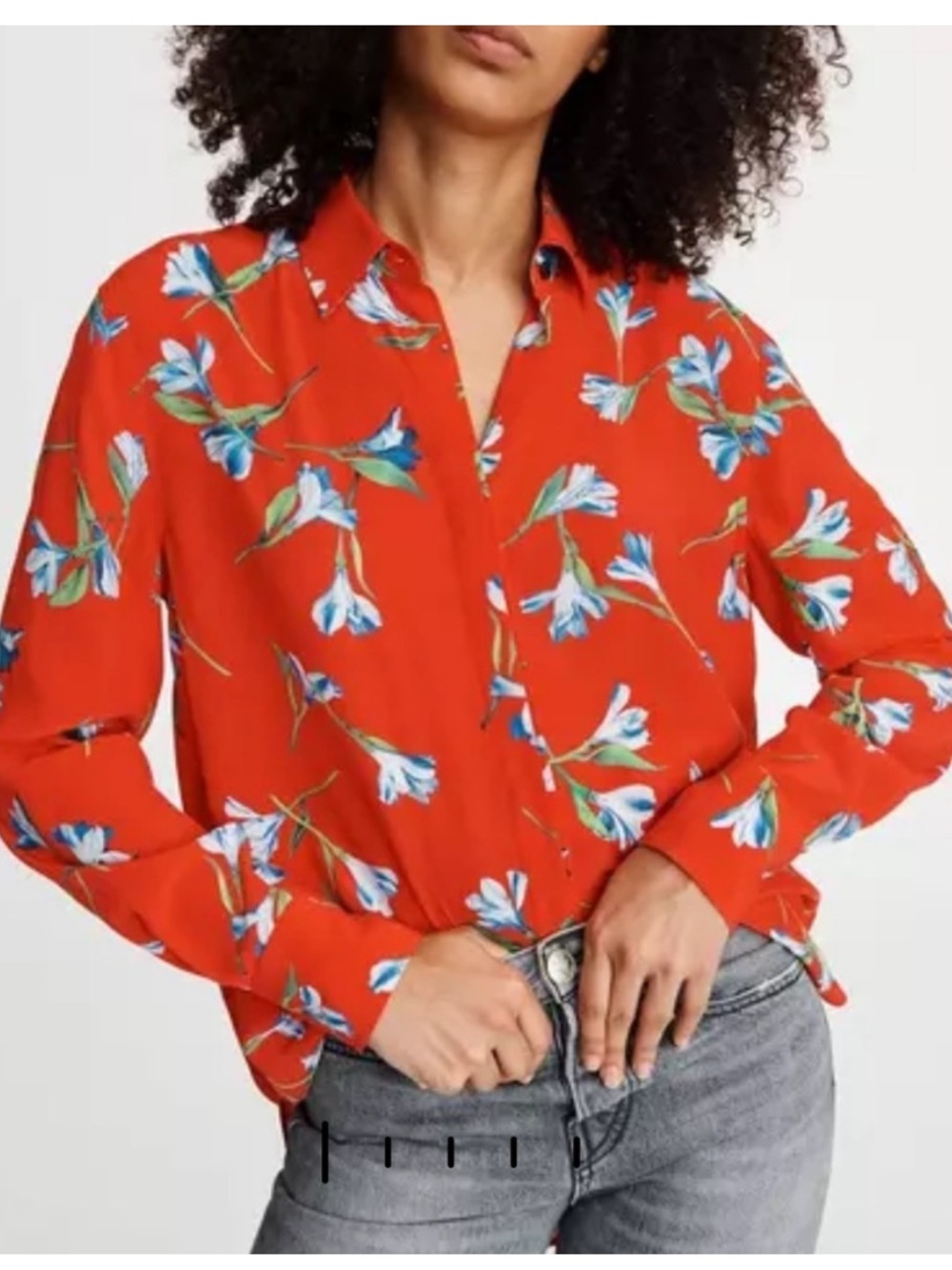 rag & bone Red Anderson Floral Red Button-Down Blouse Ling Sleeve